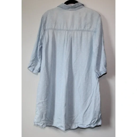 Cloth & Stone Dot Denim Chambray Tunic Top Faded Mini Shirt Dress Size Medium - Picture 10 of 16